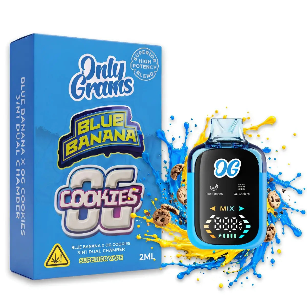 Only Grams Superior Dual Chamber Vape - Blue Banana + OG Cookies 2ml