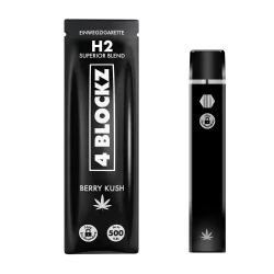 Schwarze Einweg-E-Zigarette der Marke 4BLOCKZ, 4 BLOCKZ H2 Superior Berry Kush mit der Geschmacksrichtung Berry Kush