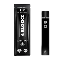 Schwarze Einweg-E-Zigarette der Marke 4 BLOCKZ H2 Superior Lemon Haze .