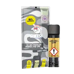 Sheesh 10-OH Hybrid Pod 2ml – White Widow, Verpackung mit Patrone und Warnsymbol.